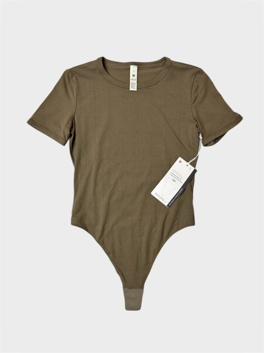Lululemon Stretch Cotton Ribbed Short Sleeve Bodysuit Warm Ash Grey, Size S NWT